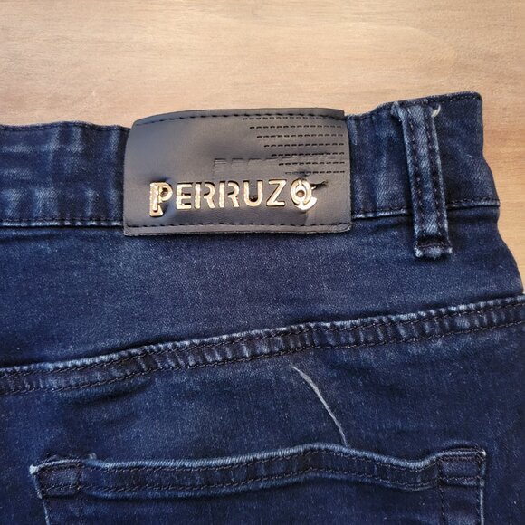 Perruzo Skinny Fit Denim Men’s Jeans Size 34x30 Dark Wash - Picture 3 of 11